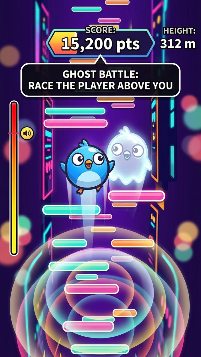 Ghost Battle: the bird races a ghost opponent