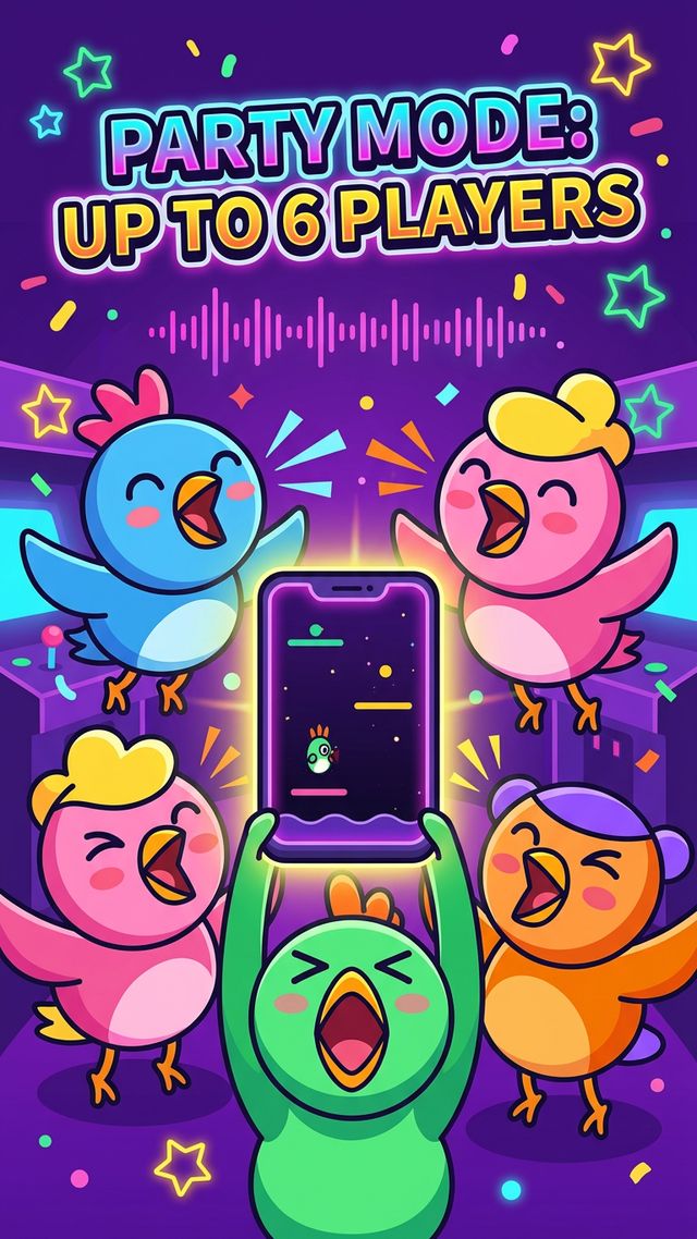 Party mode: five birds cheering around one phone